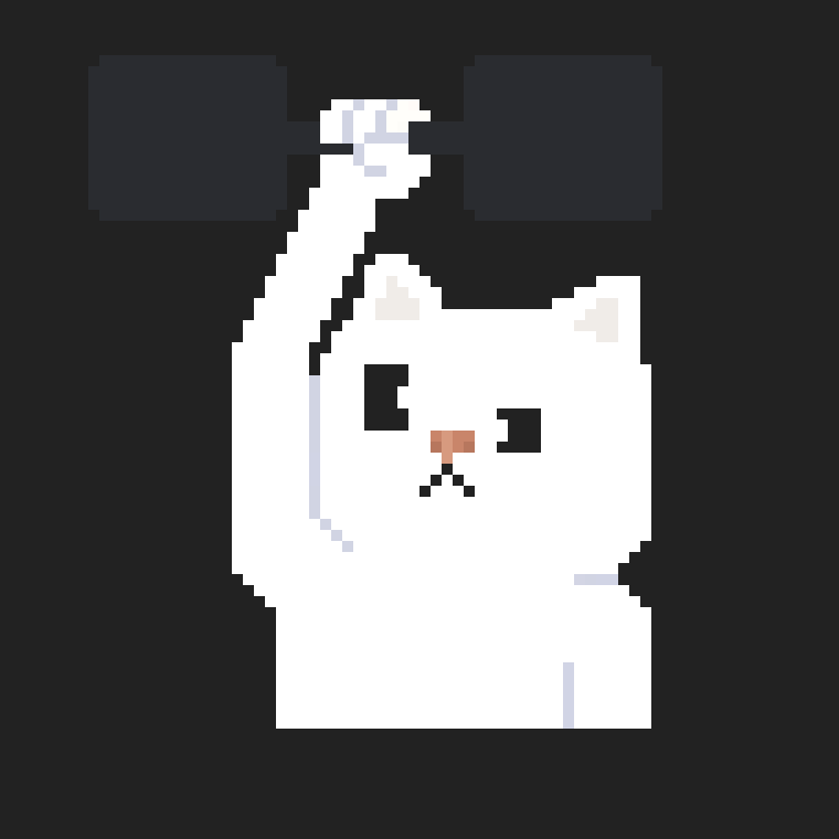 Artifact 076 — pixel cat with dumbbell